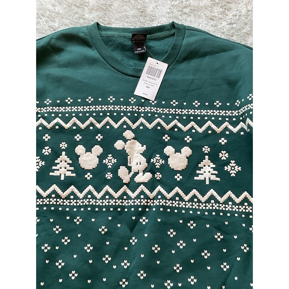 Disney Micky Mouse Christmas Sweater Green Fair Isle MENS SIZE M Green Christmas